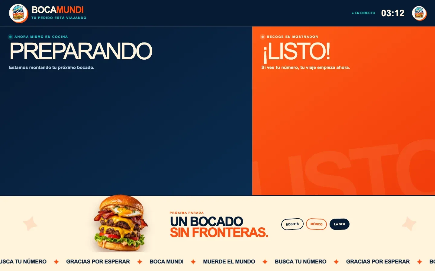 Estado en televisión · Pantalla real, sin pedidos en el momento de la captura.