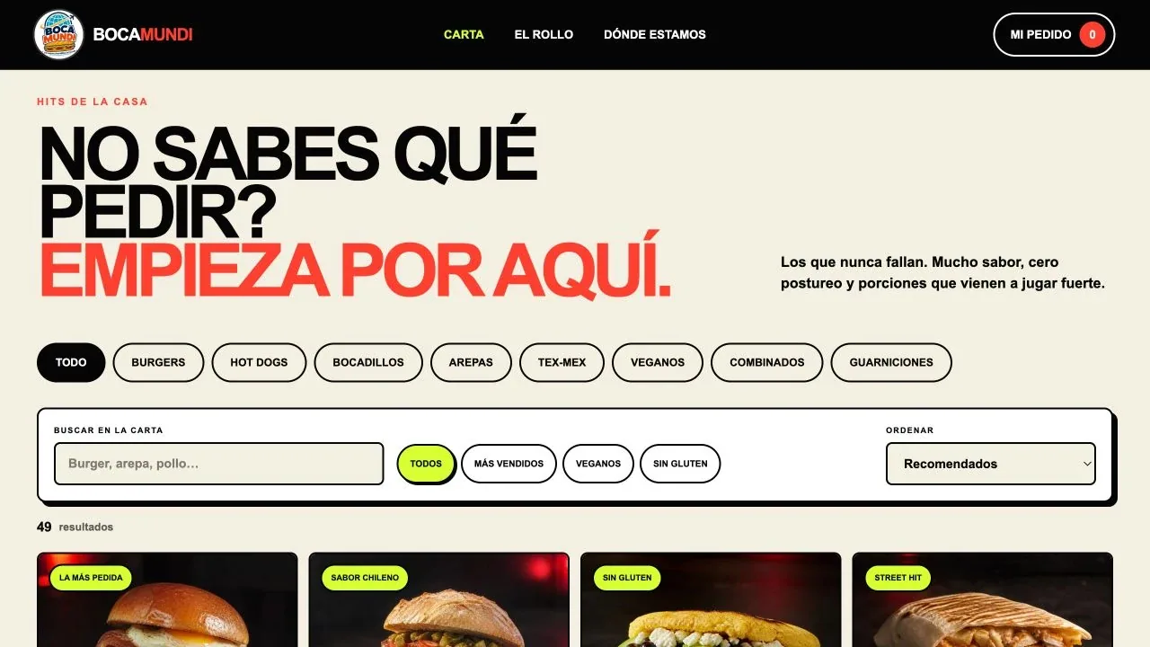 La carta: categorías, búsqueda y filtros para encontrar un plato.
